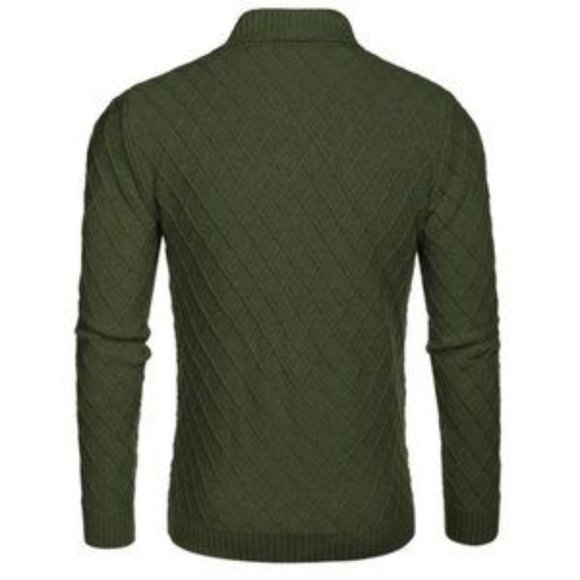 New Men's Sweater Cable Knitted Pullover Green - Picture 3 of 6